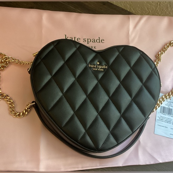 NWT Kate Spade Love Shack Black Quilted Heart Crossbody Bag Purse Handbag - Picture 8 of 12